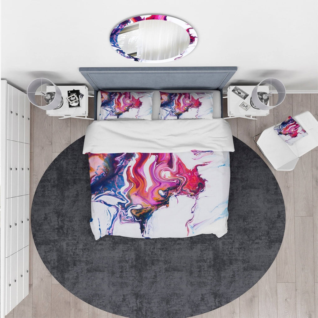 King Purple Pink Blue Marble Bedding Set Duvet Cover with 2 Shams K7390