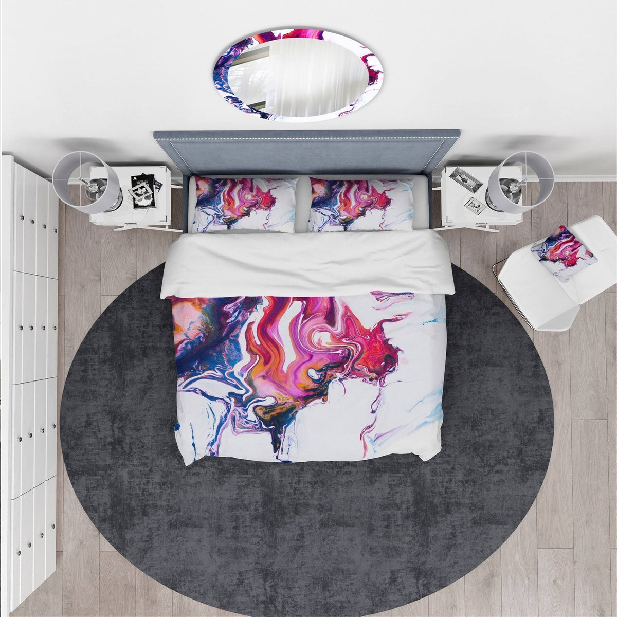 King Purple Pink Blue Marble Bedding Set Duvet Cover with 2 Shams K7390