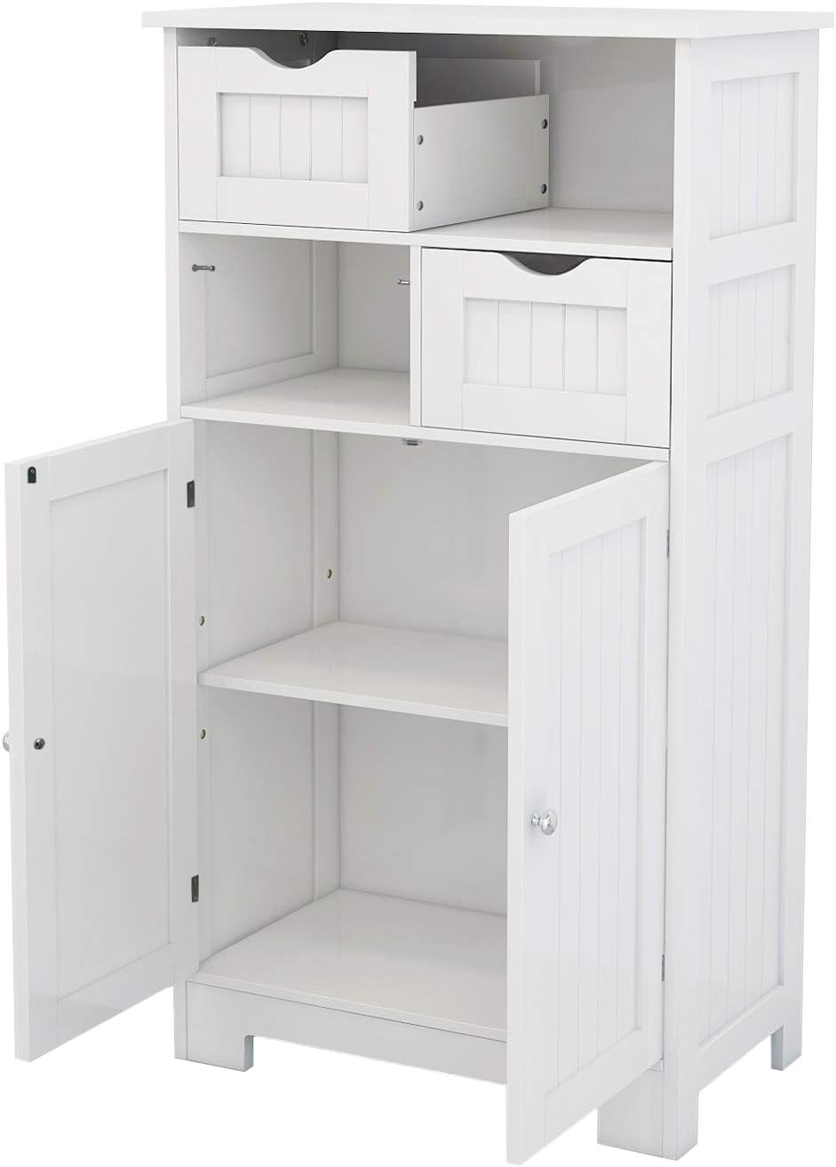 White Freestanding 2 Doors 2 Drawers Wood Bathroom Floor Cabinet U3076