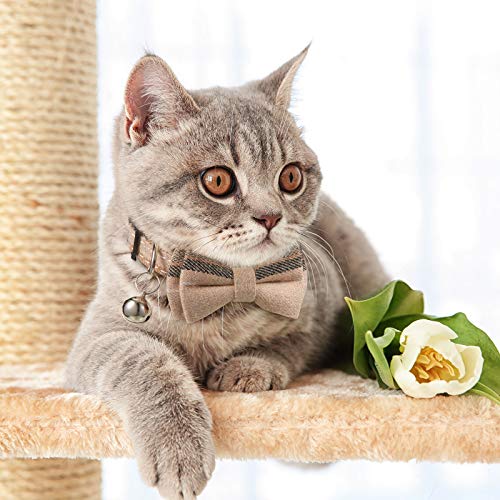 4 Pieces Breakaway Cat Collar Bandana with Plaid Scarf and Bowtie Bell O383
