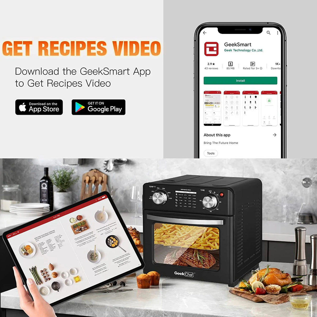 10 Quart Black Air Fryer Toaster Oven W845