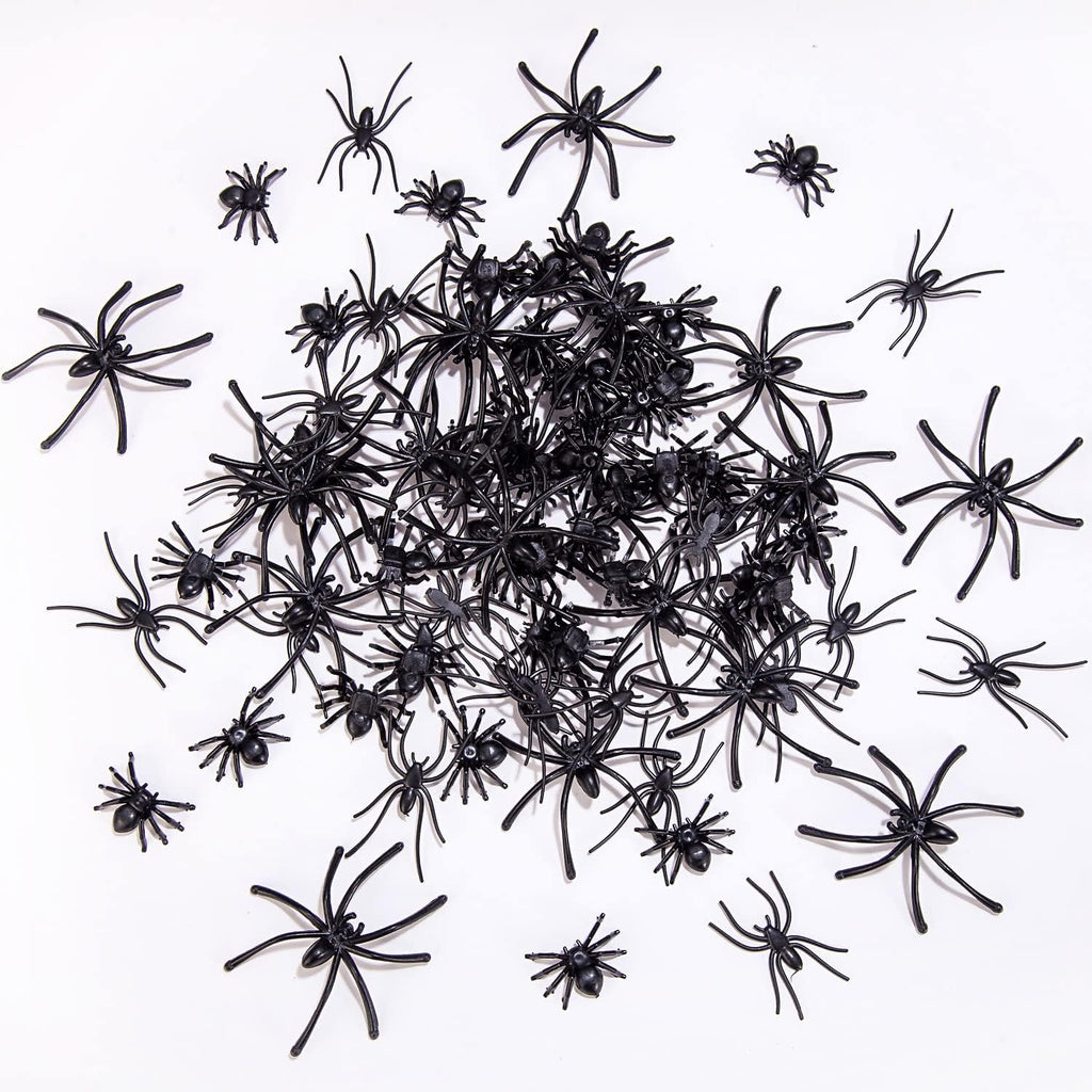 120 Pieces Black Plastic Spiders 3 Sizes V367415