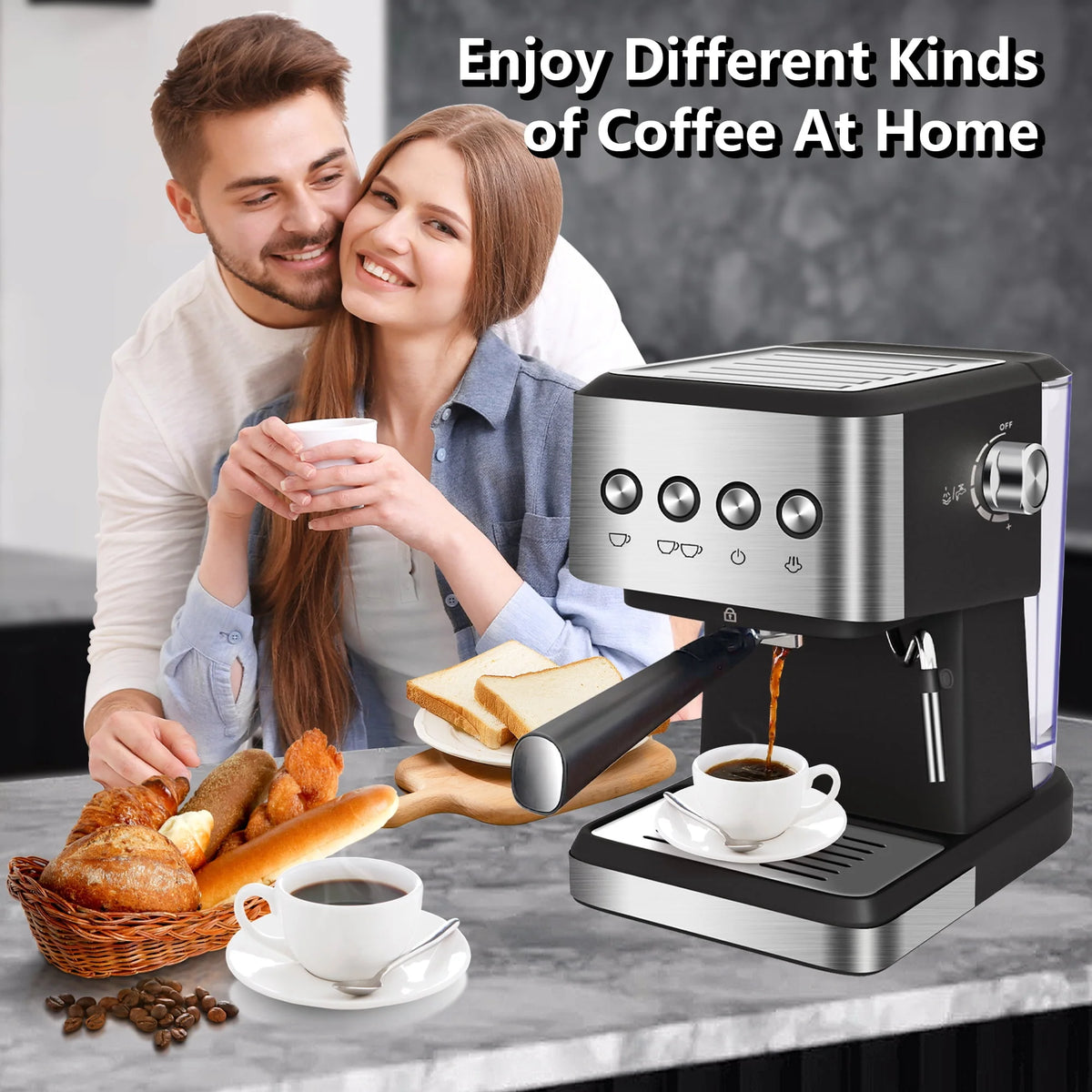 20 Bar Stainless Steel Espresso Machine with Milk Frother B570991