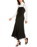 Black Patchwork Lace Silk Maxi Dress L65474