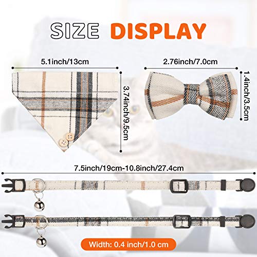 4 Pieces Breakaway Cat Collar Bandana with Plaid Scarf and Bowtie Bell O383