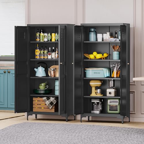 Black 61 inch Metal Pantry Storage Cabinet with Adjustable Shelves H12766