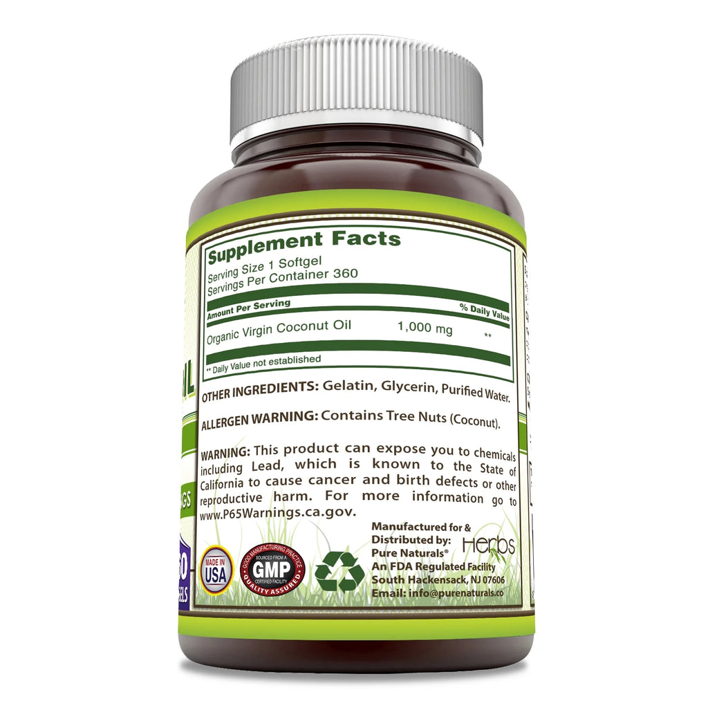 Extra Virgin Coconut Oil 1000mg 360 Softgels Supplement N529013