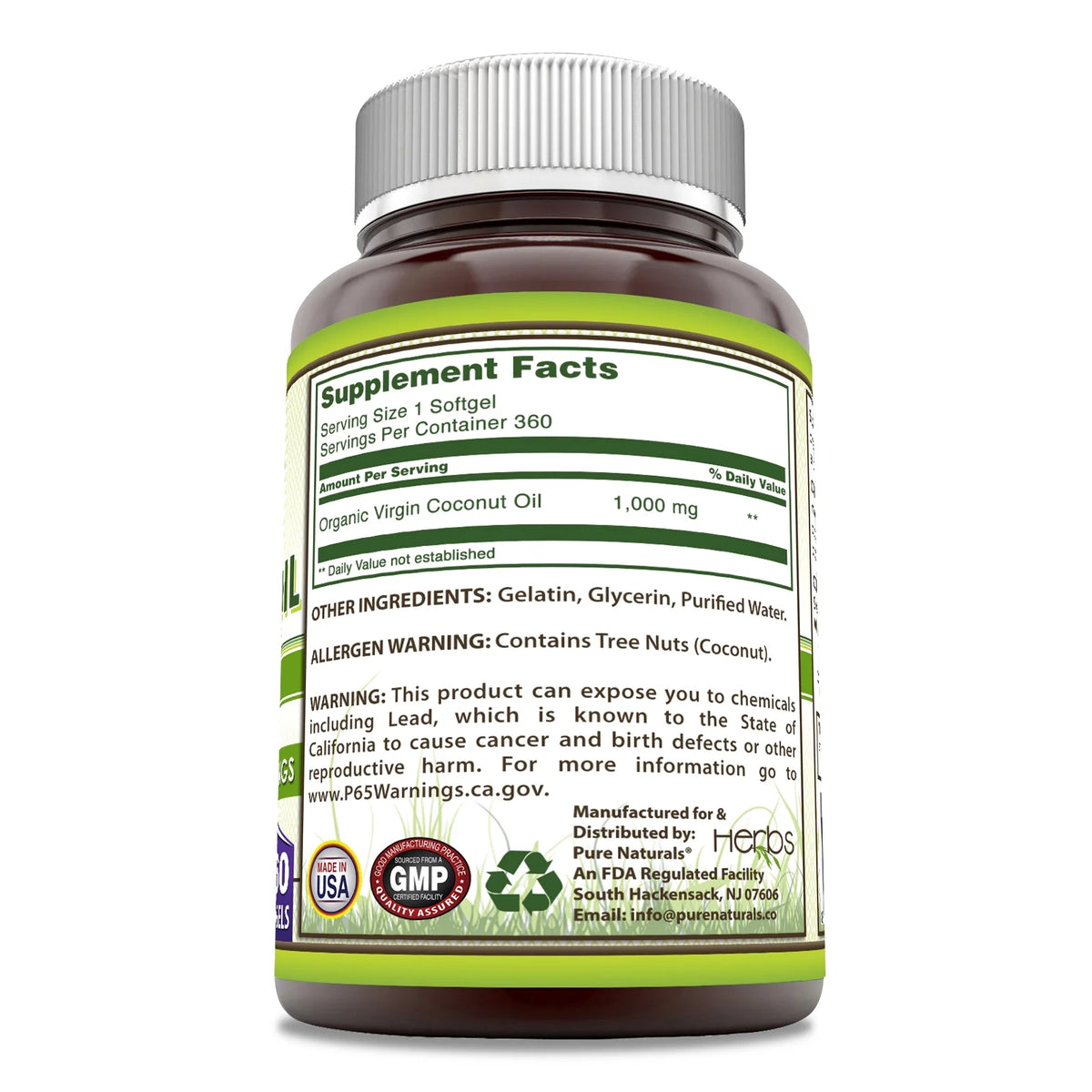 Extra Virgin Coconut Oil 1000mg 360 Softgels Supplement N529013