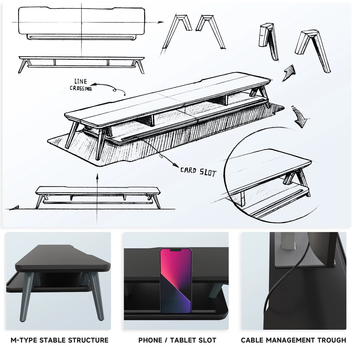 42.5 Inch Dual Monitor Stand Riser Desk Shelf with Storage Organizer B8948