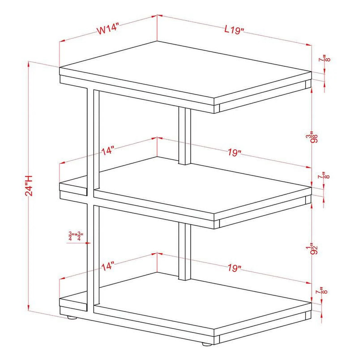 Light Gray 3-Shelf Metal Side Table Set of 2 E2812