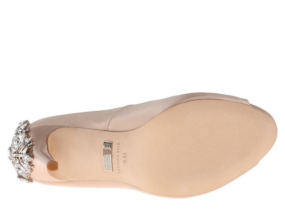 Latte Satin Embellished Peep-Toe Evening Pumps H575
