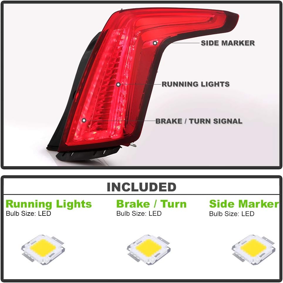 All Red Lens LED Tail Light Brake Lamp Assembly Replacement Right Passenger Side K20962