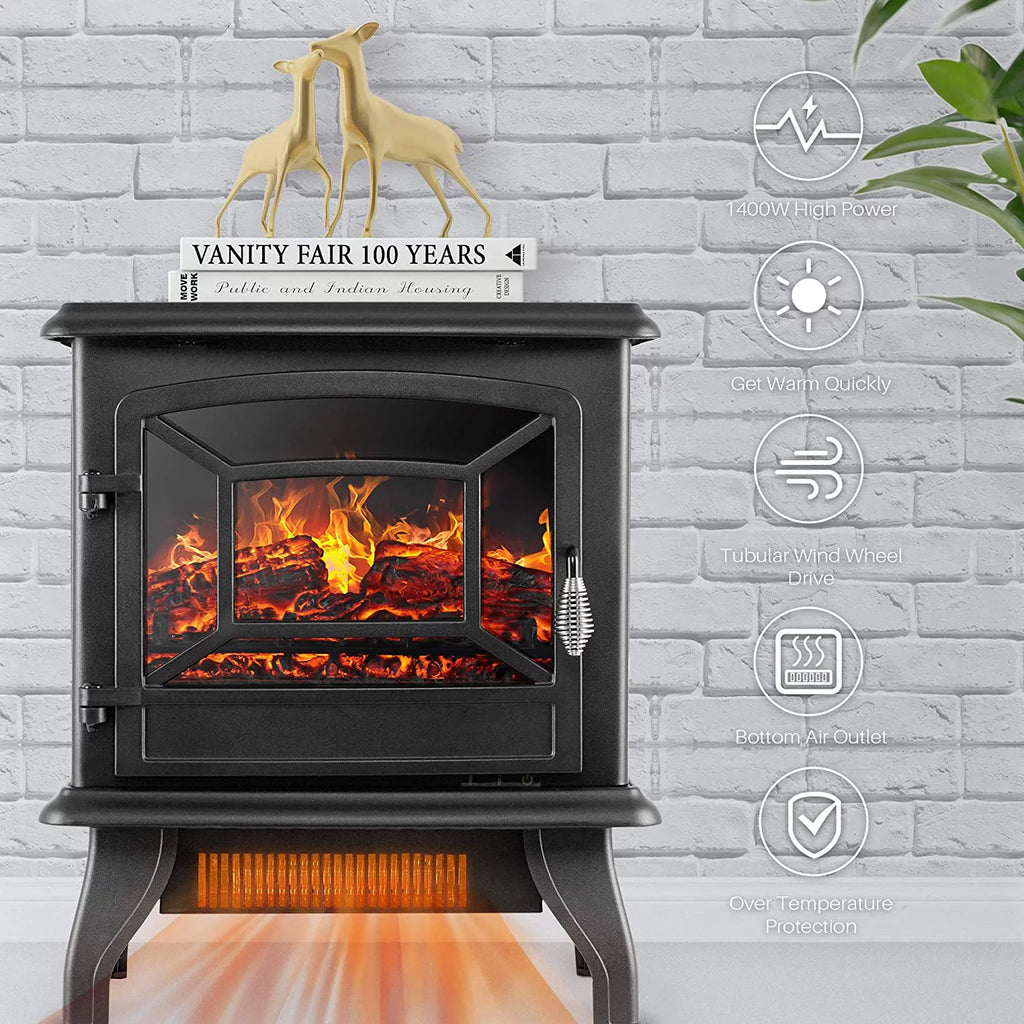 17 Inch 1400W Portable Electric Fireplace Heater with 3D Flame Effect M26388