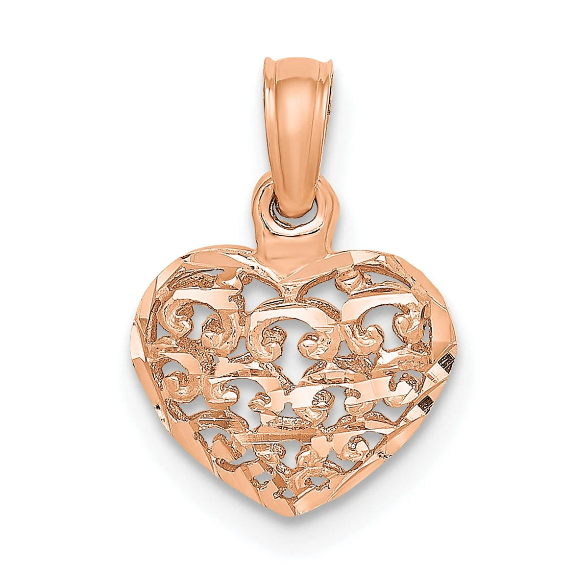 14K Rose Gold Polished Puffed Heart Pendant With 10K Yellow Gold Rope Chain 18" F6761