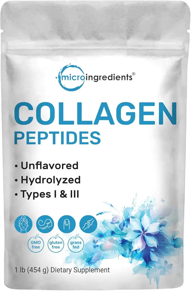 Hydrolyzed Collagen Peptides Powder 1lb Grass Fed Bovine Type I & III Unflavored N580234