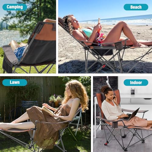 Reclining Camping Chair with Foot Rest, Folding Lounge Chairs, Gray M408