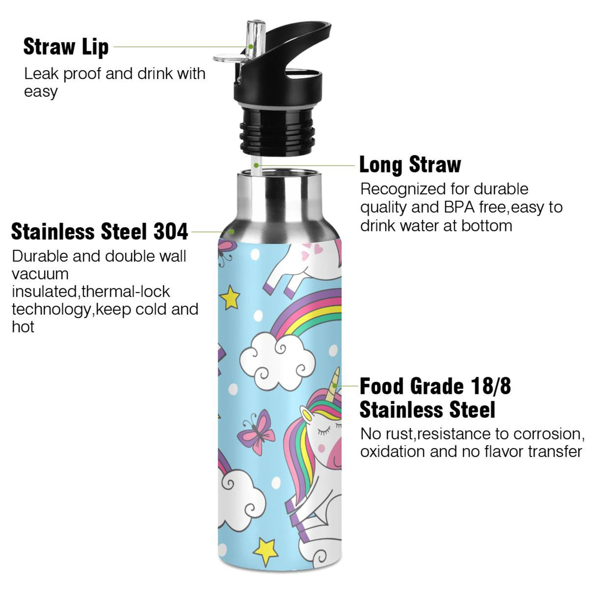 Stainless Steel Insulated Water Bottle with Straw Lid F586467