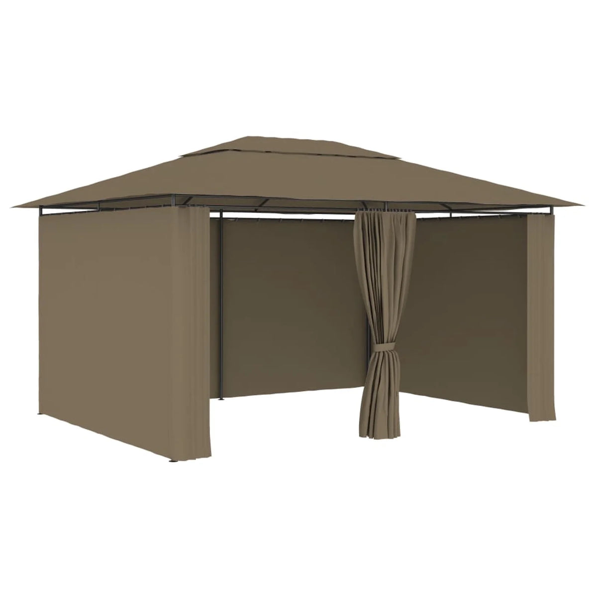 Taupe Outdoor Gazebo Canopy with Curtain Fabric Roof H5859