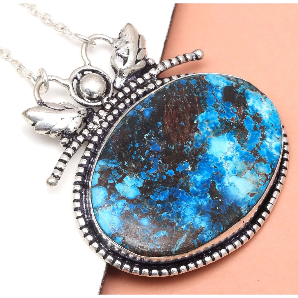 Azurite Silver Sterling Gemstone Beads 20" Chrysocolla Round Necklace W595454