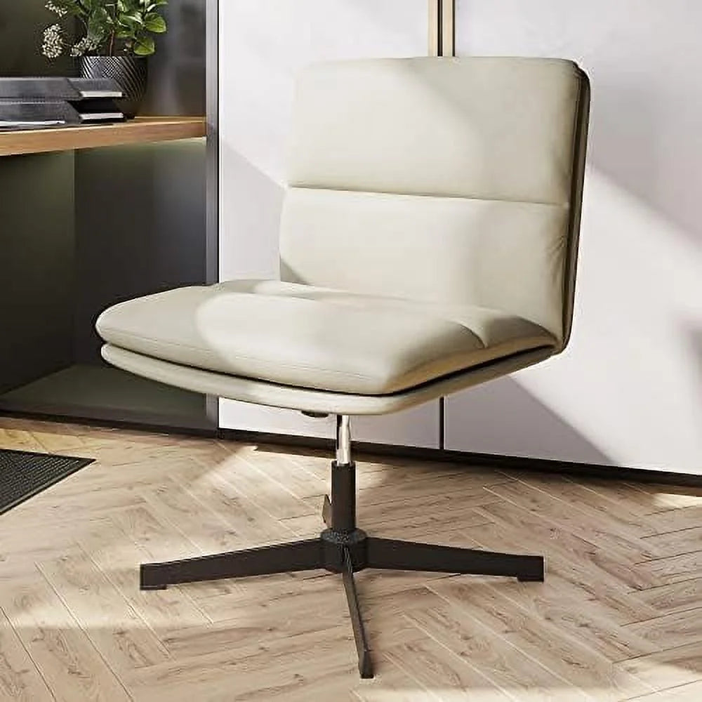 Ivory PU Leather Armless Office Chair with Height Adjustment W585