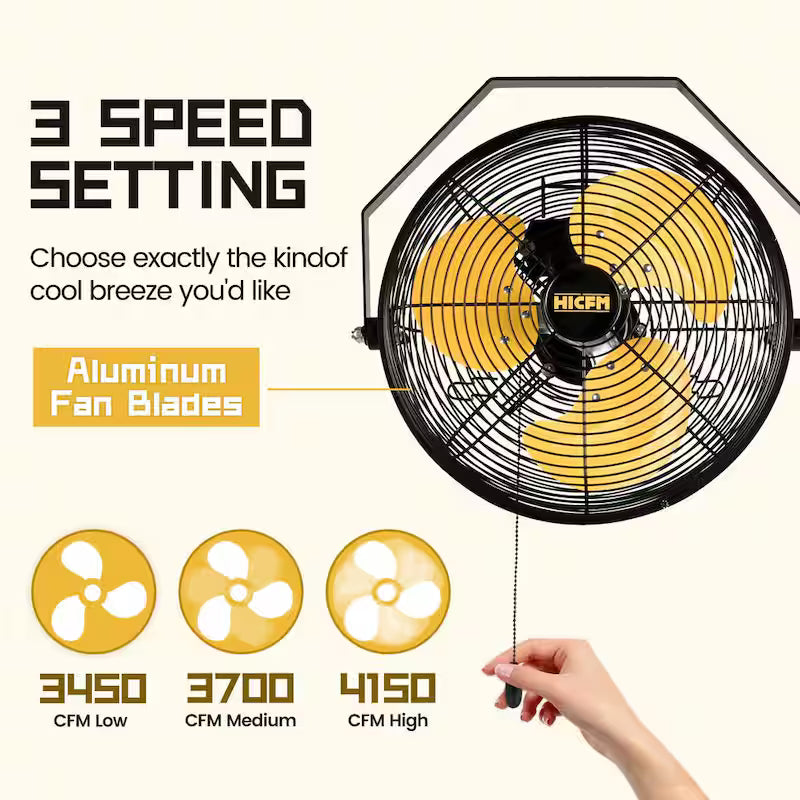 Yellow 12 in. 3-Speeds Wall Fan with Metal Structure O593292