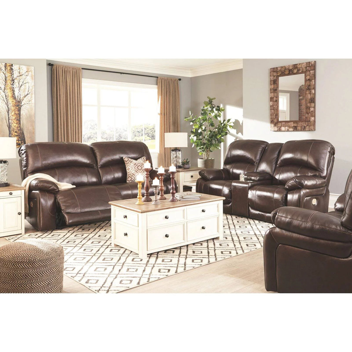 Gray Leather Power Reclining Sofa A9944