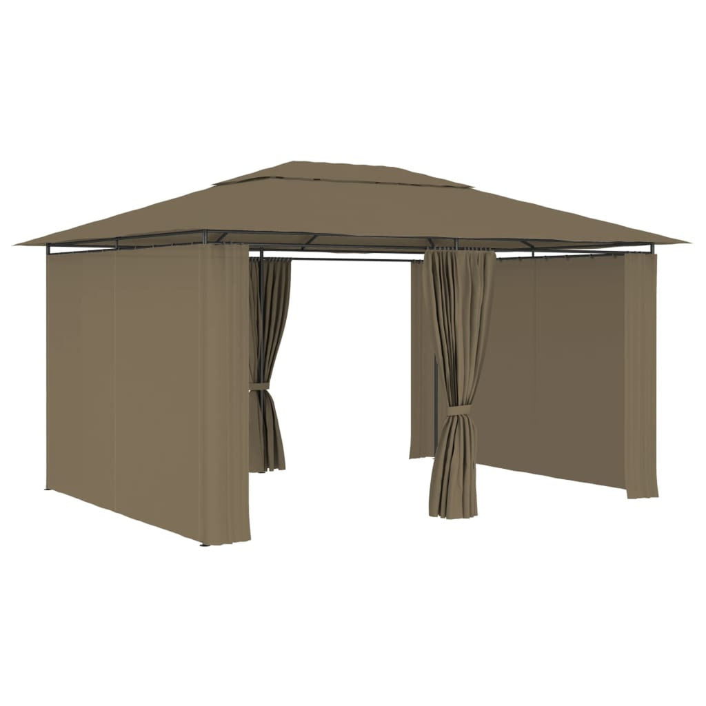 Taupe Outdoor Gazebo Canopy with Curtain Fabric Roof H5859