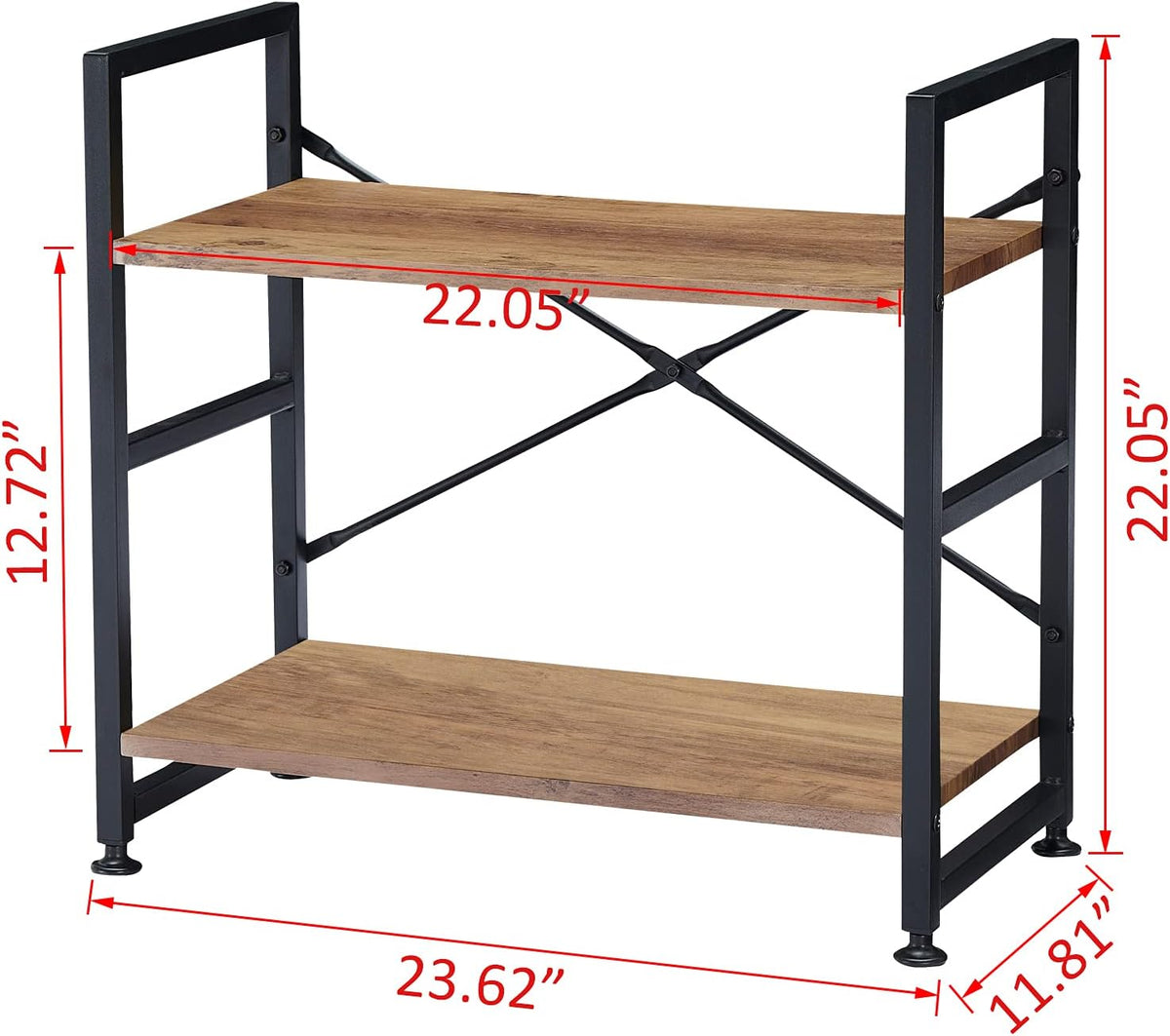 2 Tier Rustic Brown Bookshelf with Metal Frame P32031