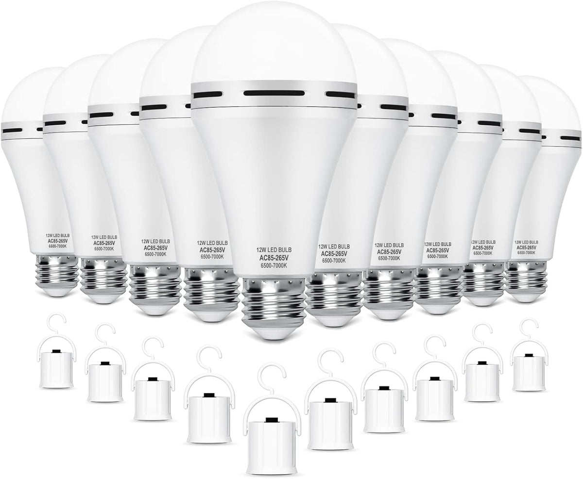 Rechargeable Emergency LED Light Bulb with Hook 1200mAh 12W 10 Pack O288