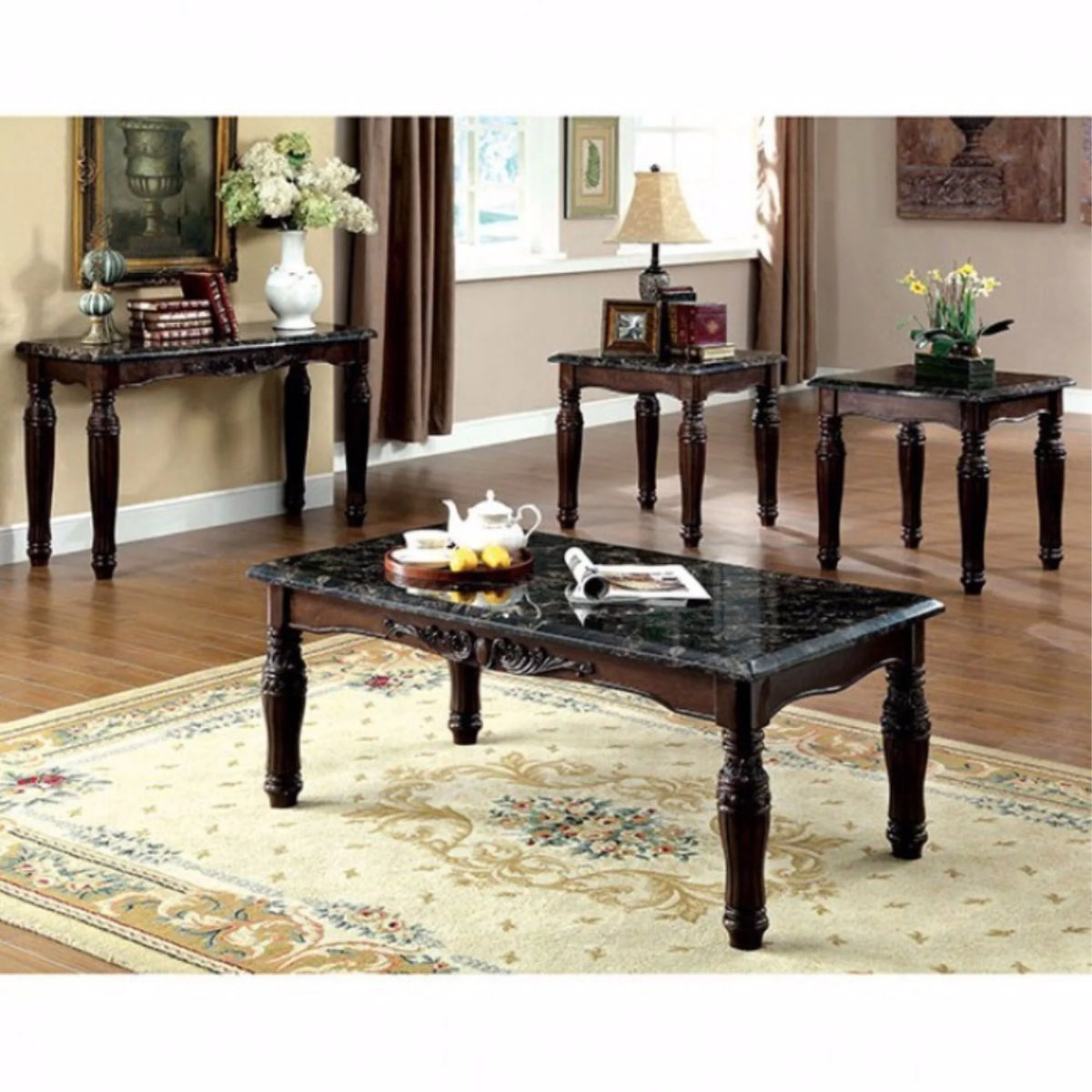 Faux Marble Top Coffee & End Tables Set, Pack of 3 E936