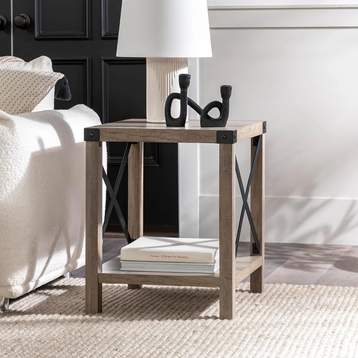 18 Inch Grey Wash Side Table Z249