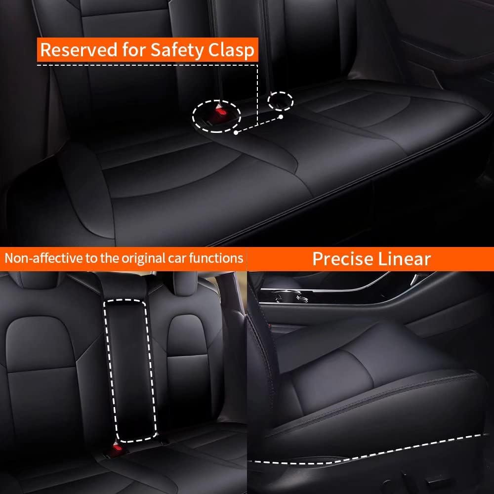 Faux Leather Car Seat Cover Full Set Front Rear Seat Black 5 Seats A14783