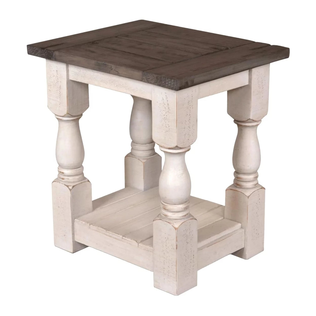Cottage White and Brown Rectangular Wood End Table J92265