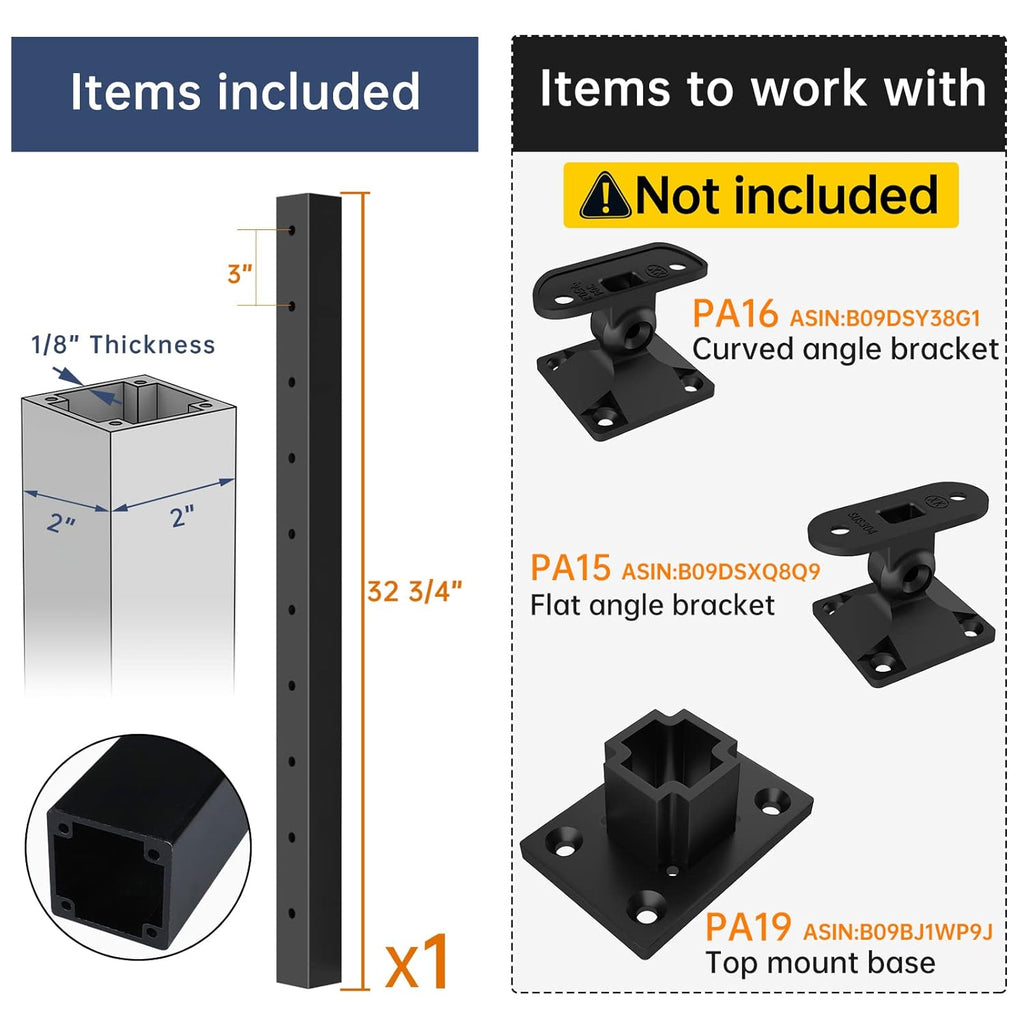 36 inch Black Aluminum Cable Railing Post E37224