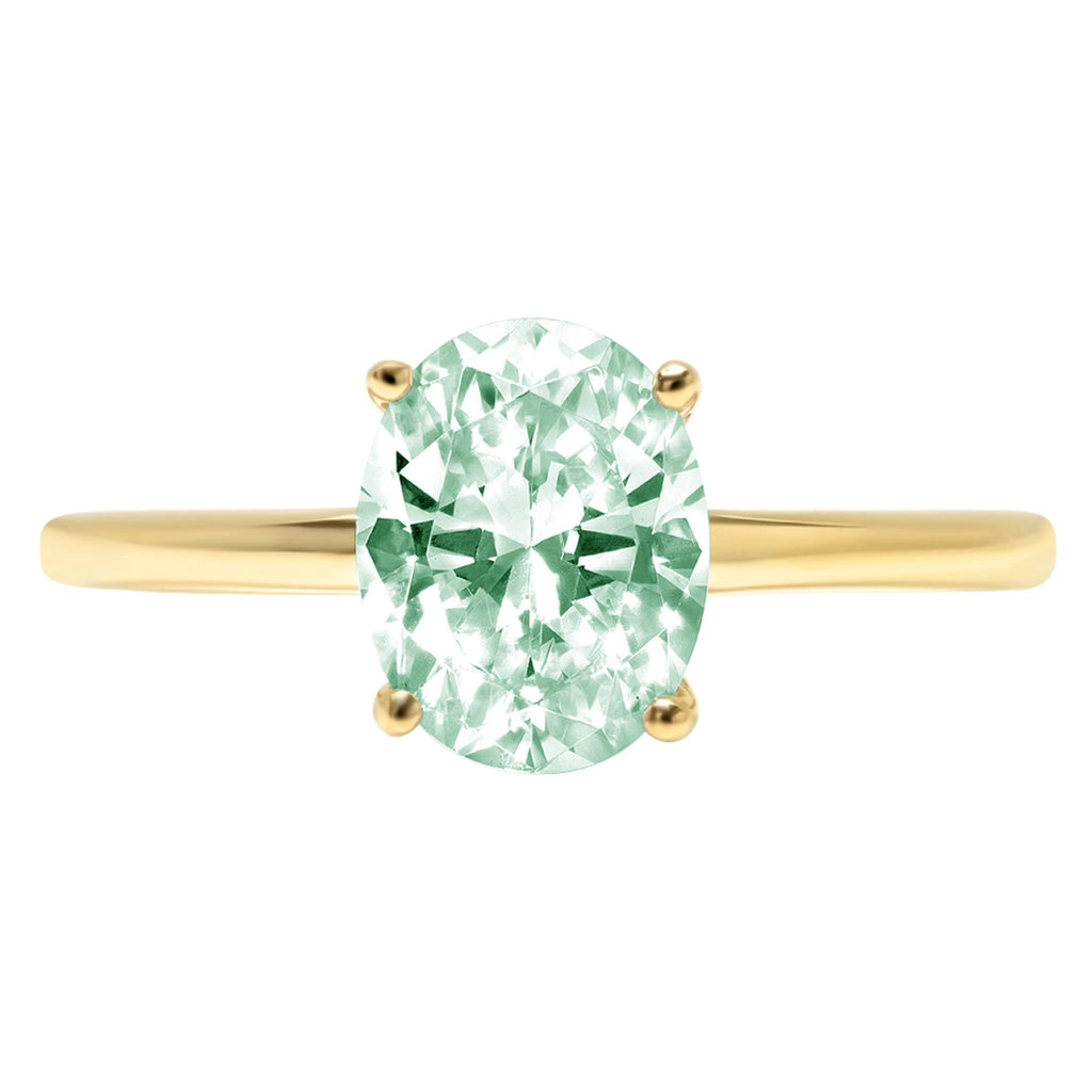 Oval Cut Green Simulated Diamond 18k Yellow Gold Solitaire Ring T937