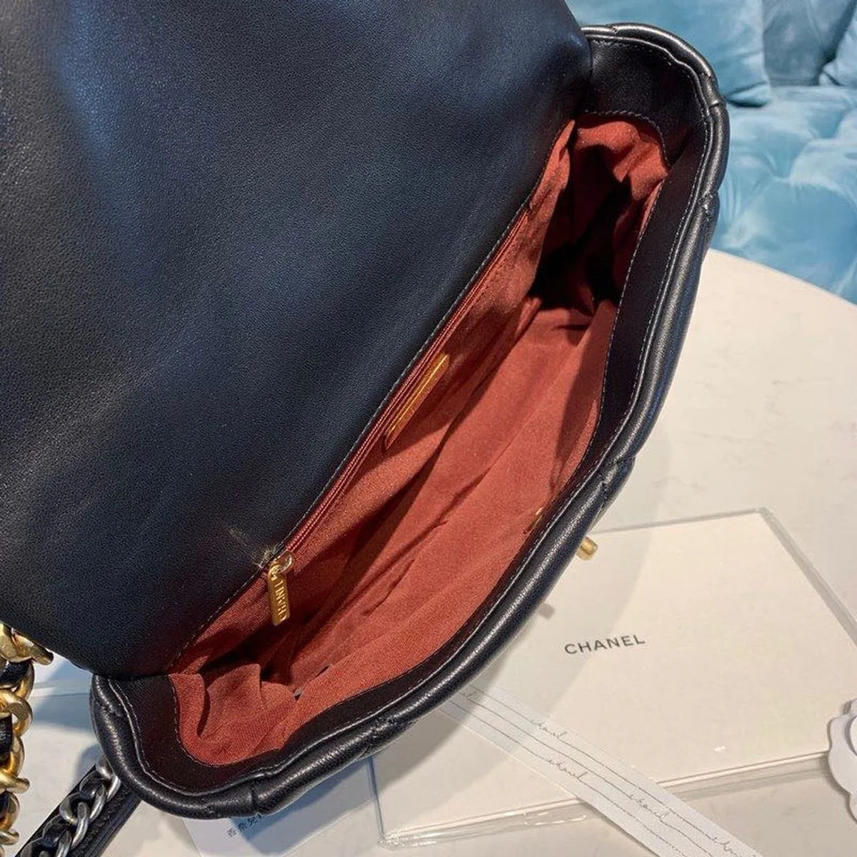 Black Goatskin Leather Flap Bag H414