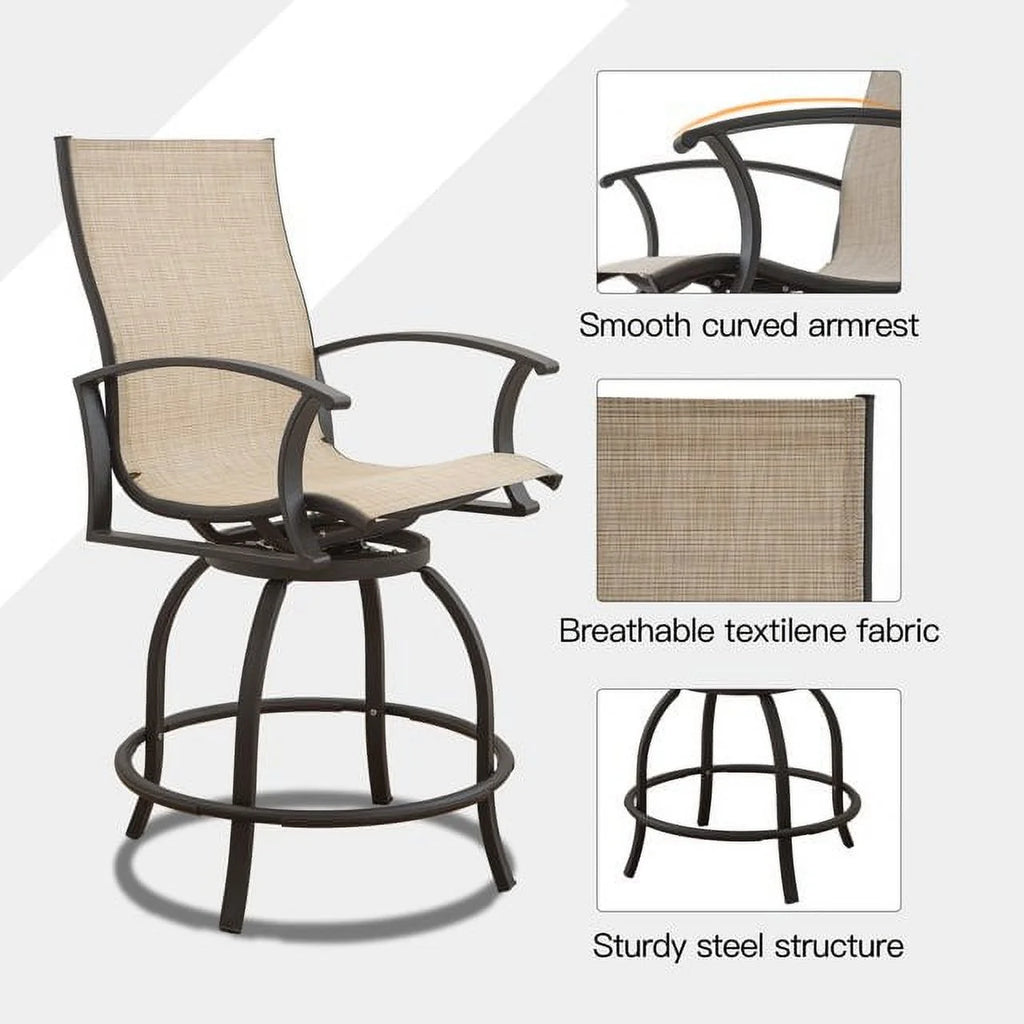 3 Piece Swivel Bar Stools and Table Patio Bistro Set E74928
