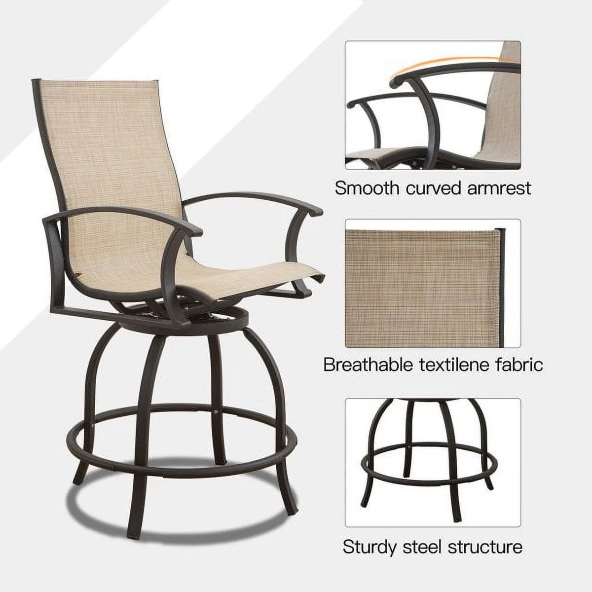 3 Piece Swivel Bar Stools and Table Patio Bistro Set E74928