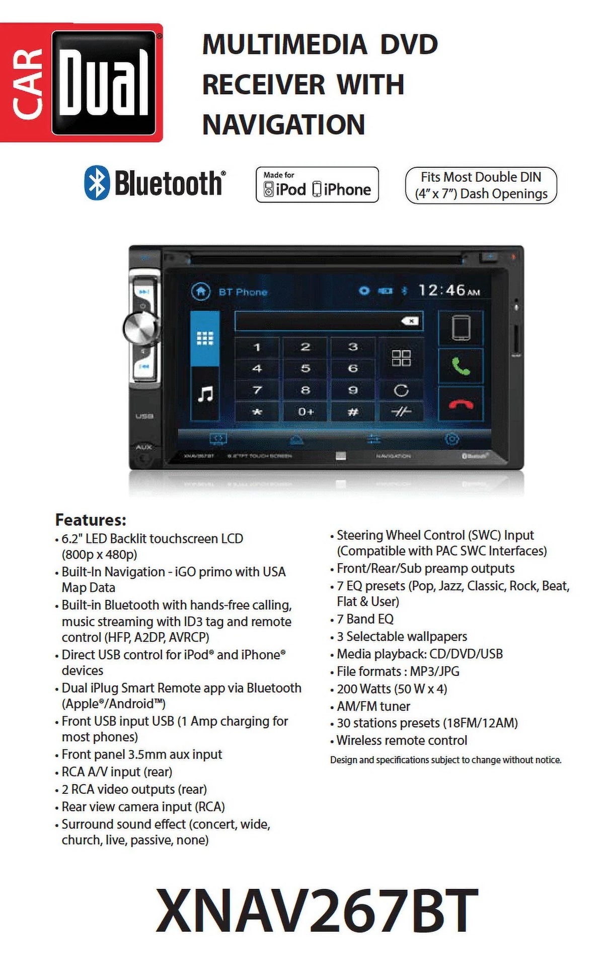 6.2 inch Double Din Car Stereo with Built-in Navigation S1795