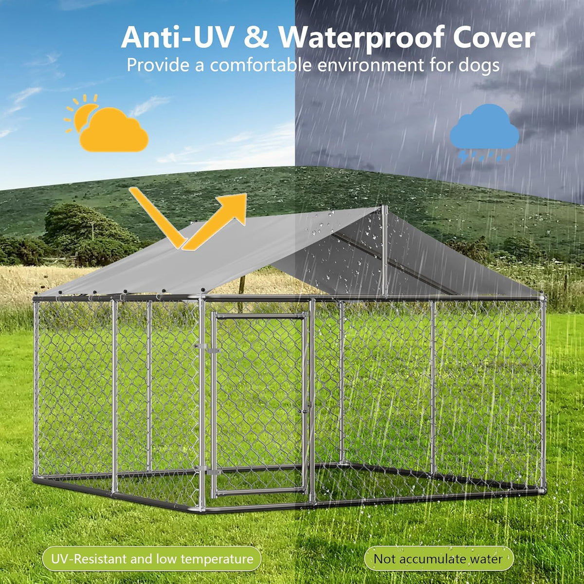 7.5' x 7.5' Large Outdoor Dog Kennel with WaterProof UV-Resistant Cover J8962