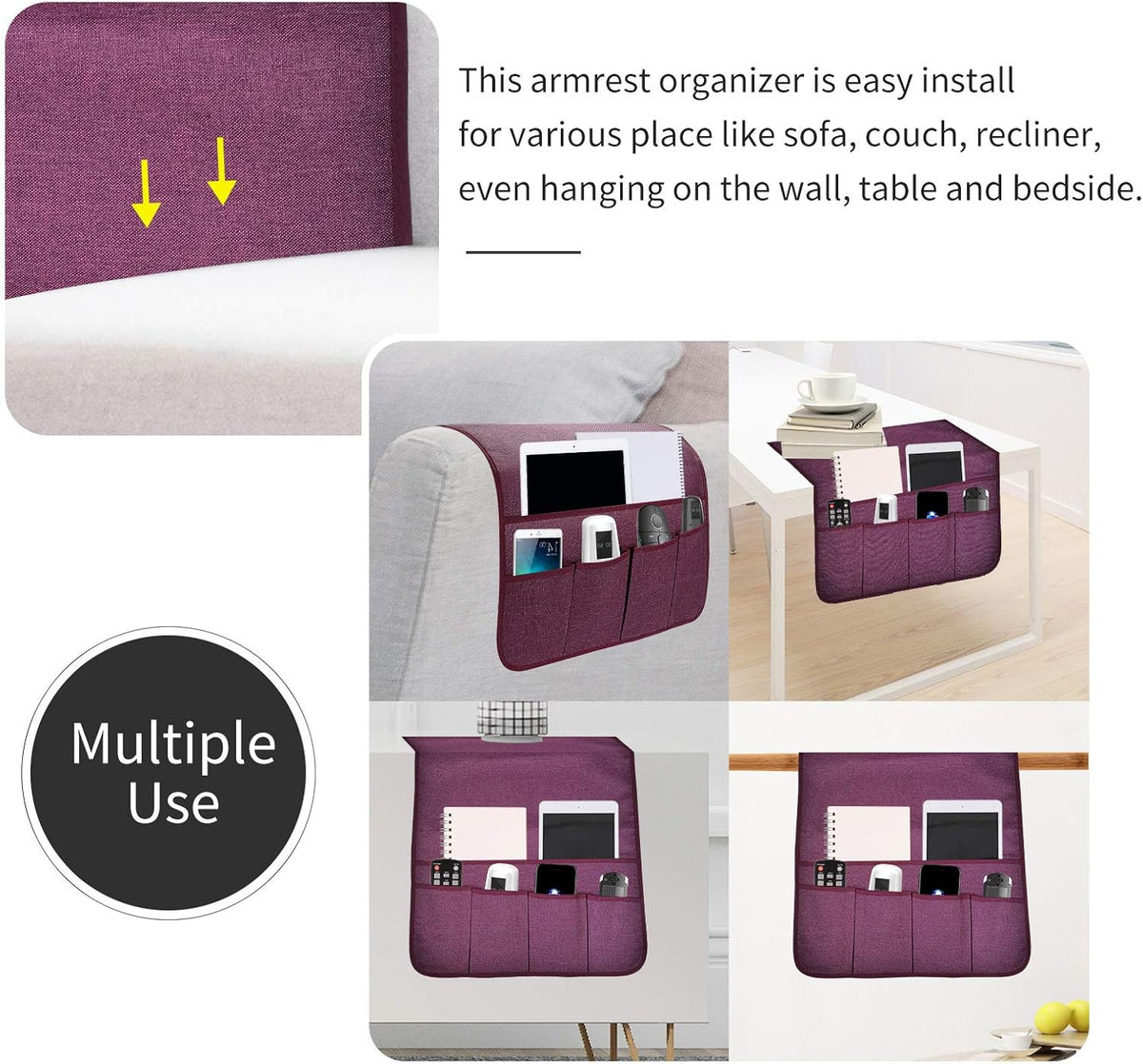 Sofa Armrest Organizer with 6 Pockets C295925