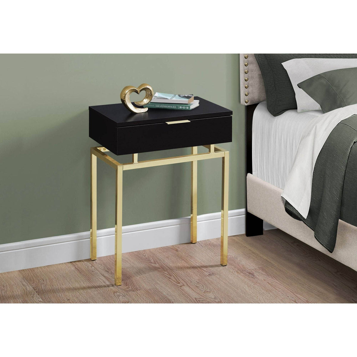 24x22H Accent End Table with Gold Metal Base Cappuccino W64533