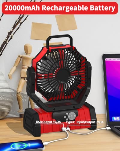 Battery Operated Portable Oscillating Fan with LED Lantern Light 20000mAh Rechargeable X358