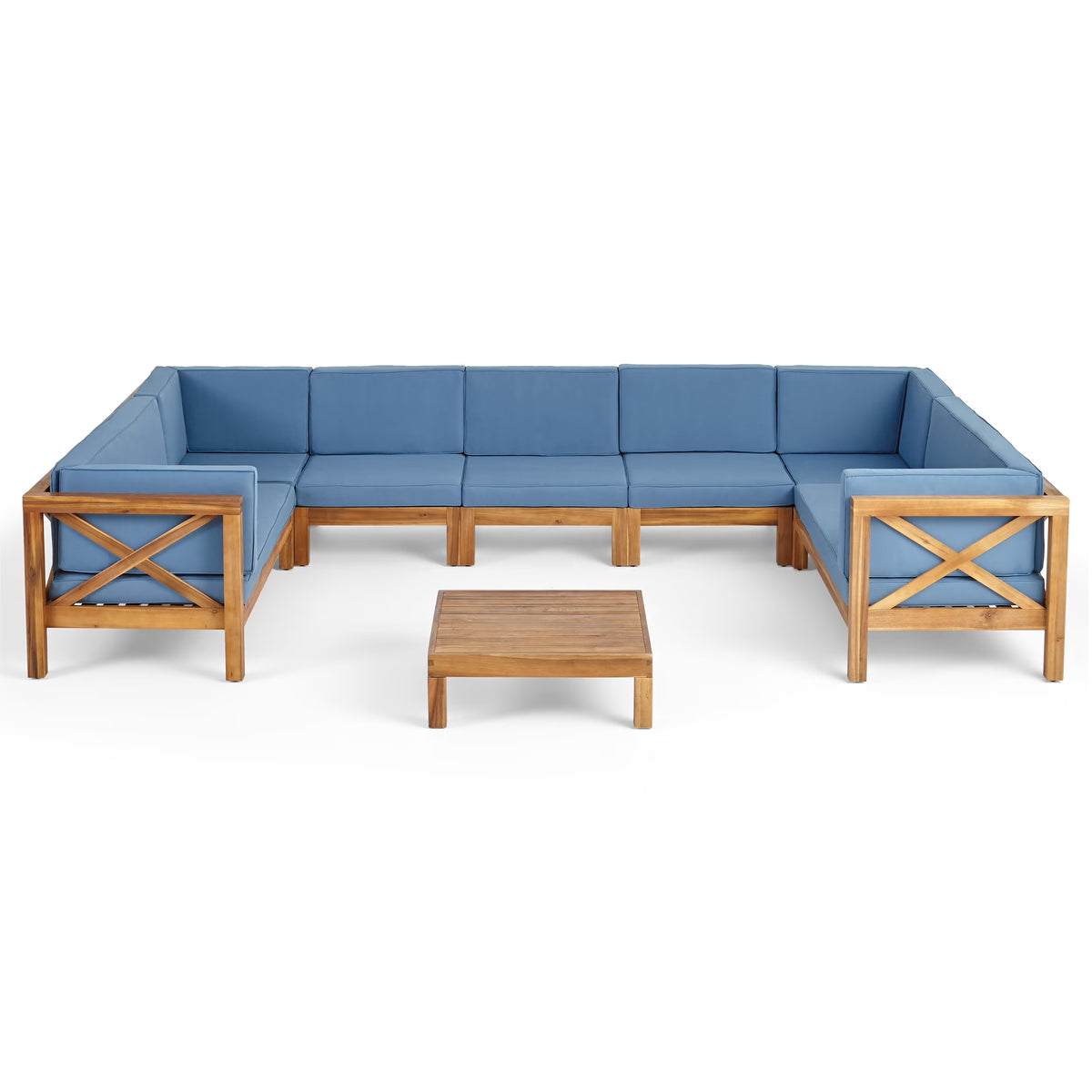 Blue Teak Finish Acacia Wood Sectional Sofa Set R8485