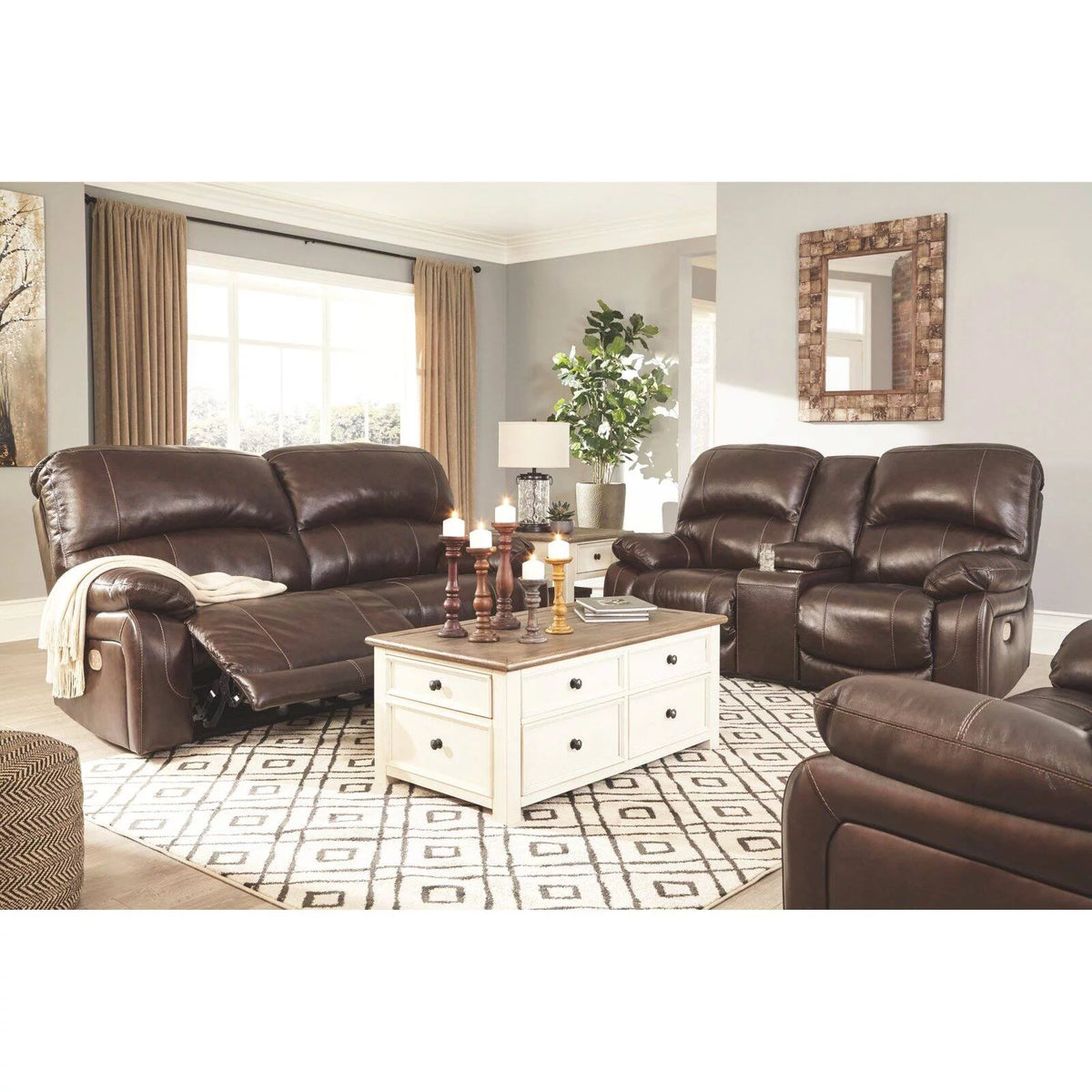 Gray Leather Power Reclining Sofa A9944