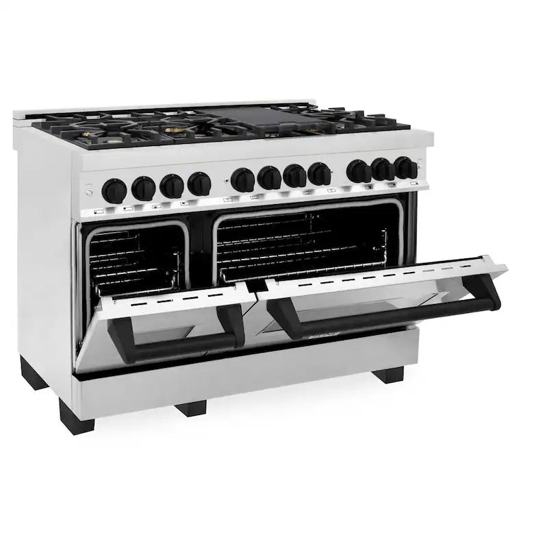 48 in. 7 Burner Double Oven Dual Fuel Range in Stainless Steel and Matte Black Z370