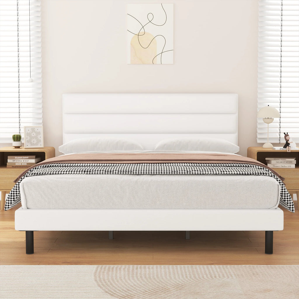 King Size Platform Bed with Wingback Fabric Upholstered Headboard Y76739