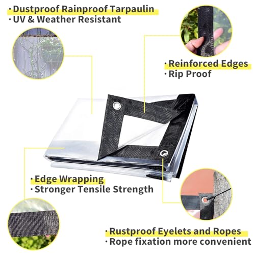 7x7 FT Clear Waterproof PVC Tarps Tarpaulin U5204