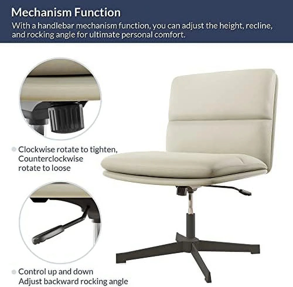 Ivory PU Leather Armless Office Chair with Height Adjustment W585