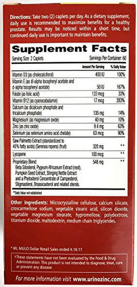 Urinozinc Plus Supplement, 120 Count C7291